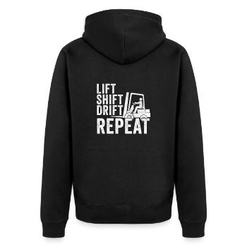 Staplerfahrer Gabelstabler Fahrer Lager Lagerist - Unisex Premium Bio Zip Hoodie - Schwarz - Hinten - Nico (187cm)