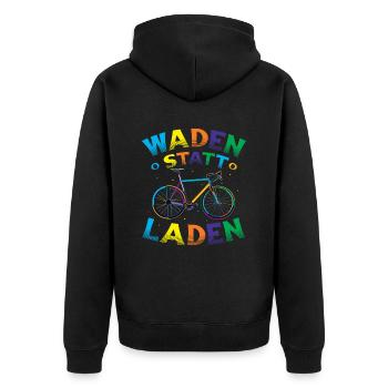 Waden Statt Laden, Mountain Bike, MTB. - Unisex Premium Bio Zip Hoodie - Schwarz - Hinten - Nico (187cm)