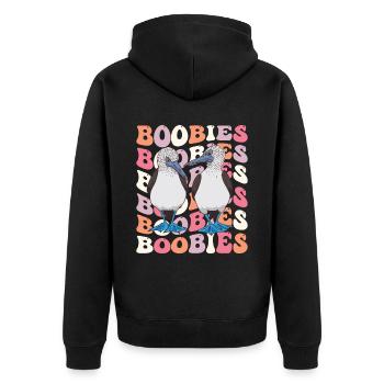 Tölpel Süß Blaufuß Tölpel Vogel Groovy 70er - Unisex Premium Bio Zip Hoodie - Schwarz - Hinten - Nico (187cm)
