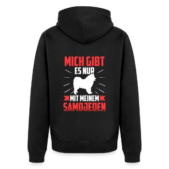 Samojede mich gibt es nur mit Samojedenspitz - Unisex Premium Bio Zip Hoodie - Schwarz - Hinten - Nico (187cm)