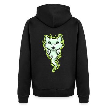 Ghost Cat Spirit Green Eyes Halloween - Unisex Premium Bio Zip Hoodie - Schwarz - Hinten - Nico (187cm)