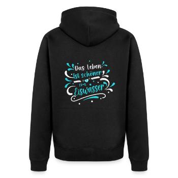 Eisbaden Eisbaderin Schwimmerin Kältebad Winterbad - Unisex Premium Bio Zip Hoodie - Schwarz - Hinten - Nico (187cm)