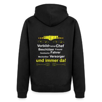 Landwirt, Vorbild, Chef, Versorger und immer da - Unisex Premium Bio Zip Hoodie - Schwarz - Hinten - Nico (187cm)