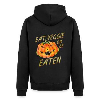 Eat Veggie Or Be Eaten Pumpkin Halloween - Unisex Premium Organic Zip Hoodie - black - Back - Nico (187cm)