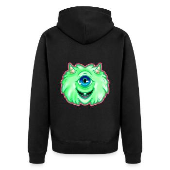 Fluffy Green One Eyed Monster With Horns Halloween - Unisex Premium Organic Zip Hoodie - black - Back - Nico (187cm)