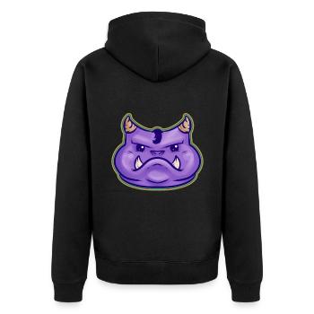 Cute Kawaii Purple Monster With Fangs And Horns - Unisex Premium Bio Zip Hoodie - Schwarz - Hinten - Nico (187cm)