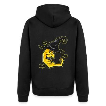 Evil Yellow Moon With Witch Hat Bat Flying On - Unisex Premium Organic Zip Hoodie - black - Back - Nico (187cm)