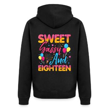 Sweet Sassy And Eighteen Sprinkles Delicious - Unisex Premium Bio Zip Hoodie - Schwarz - Hinten - Nico (187cm)