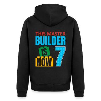 This Builder Is Now 7, Toy Blocks 7. - Unisex Premium Organic Zip Hoodie - black - Back - Nico (187cm)