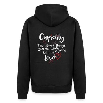 Cupidity Valentinstag Liebe macht dumm Shirt - Unisex Premium Bio Zip Hoodie - Schwarz - Hinten - Nico (187cm)