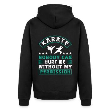 Karate Black Belt Gi Uniform - Unisex Premium Bio Zip Hoodie - Schwarz - Hinten - Nico (187cm)
