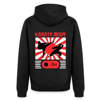Karate Black Belt Gi Uniform - Unisex Premium Bio Zip Hoodie - Schwarz - Hinten - Nico (187cm)