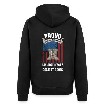 Proud National Guard Mother - Unisex Premium Organic Zip Hoodie - black - Back - Nico (187cm)