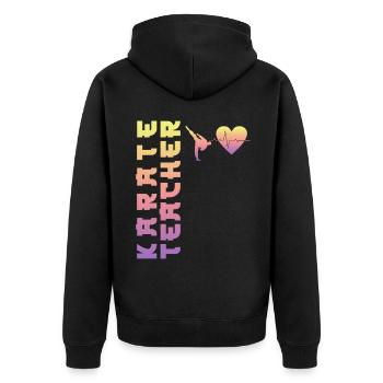 Karate Black Belt Gi Uniform - Unisex Premium Bio Zip Hoodie - Schwarz - Hinten - Nico (187cm)
