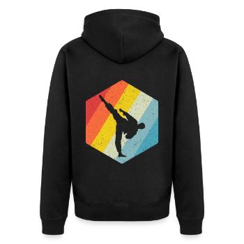 Karate Black Belt Gi Uniform - Unisex Premium Bio Zip Hoodie - Schwarz - Hinten - Nico (187cm)