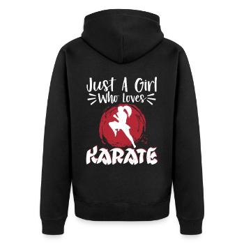 Karate Black Belt Gi Uniform Women - Unisex Premium Bio Zip Hoodie - Schwarz - Hinten - Nico (187cm)