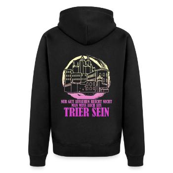 Trier Stadt Trierer - Unisex Premium Bio Zip Hoodie - Schwarz - Hinten - Nico (187cm)