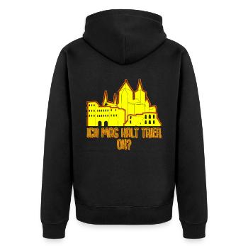 Trierer Ich mag Trier - Unisex Premium Bio Zip Hoodie - Schwarz - Hinten - Nico (187cm)
