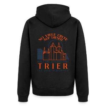Trier Städtetrip Trierer - Unisex Premium Bio Zip Hoodie - Schwarz - Hinten - Nico (187cm)