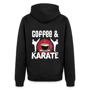 Karate Black Belt Gi Uniform - Unisex Premium Bio Zip Hoodie - Schwarz - Hinten - Nico (187cm)
