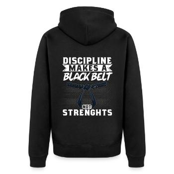Karate Black Belt Gi Uniform - Unisex Premium Bio Zip Hoodie - Schwarz - Hinten - Nico (187cm)