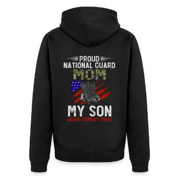 Proud National Guard Mother - Unisex Premium Organic Zip Hoodie - black - Back - Nico (187cm)