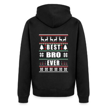 Funny Ugly Christmas Best Bro Ever - Unisex Premium Bio Zip Hoodie - Schwarz - Hinten - Nico (187cm)