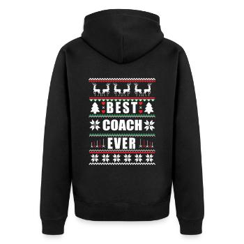 Funny Ugly Christmas Best Coach Ever - Unisex Premium Bio Zip Hoodie - Schwarz - Hinten - Nico (187cm)