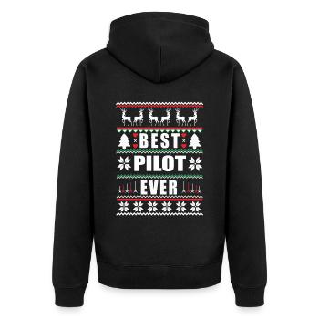 Funny Ugly Christmas Best Pilot Ever - Unisex Premium Bio Zip Hoodie - Schwarz - Hinten - Nico (187cm)