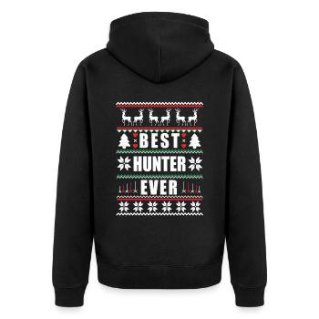 Funny Ugly Christmas Best Hunter Ever - Unisex Premium Organic Zip Hoodie - black - Back - Nico (187cm)