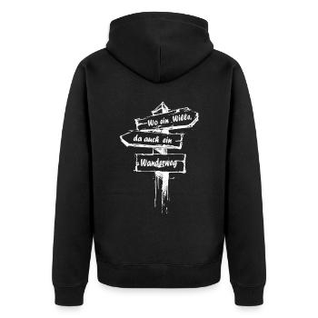 Wo ein Wille, Wanderweg wandern outdoor - Unisex Premium Bio Zip Hoodie - Schwarz - Hinten - Nico (187cm)