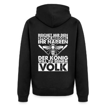 Stockmeissel König Volk Biene Imker Bienenzüchter - Unisex Premium Bio Zip Hoodie - Schwarz - Hinten - Nico (187cm)