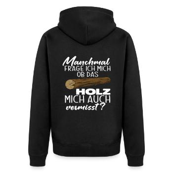 Holz Waldarbeit Tischler Schreiner Förster - Unisex Premium Bio Zip Hoodie - Schwarz - Hinten - Nico (187cm)