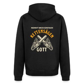 Kettensägen Gott - Unisex Premium Bio Zip Hoodie - Schwarz - Hinten - Nico (187cm)