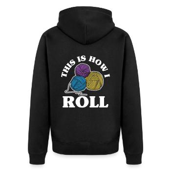 Stricken Wolle Garn - Unisex Premium Bio Zip Hoodie - Schwarz - Hinten - Nico (187cm)