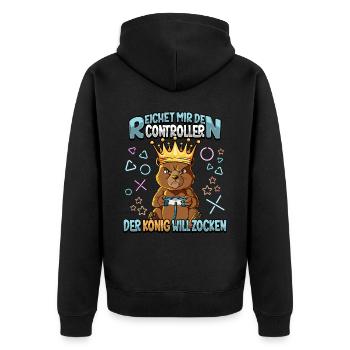 Zocken Reichet mir den Controller Gaming - Unisex Premium Bio Zip Hoodie - Schwarz - Hinten - Nico (187cm)