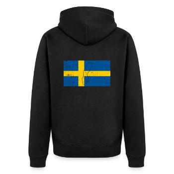 Schweden Flagge - Unisex Premium Bio Zip Hoodie - Schwarz - Hinten - Nico (187cm)