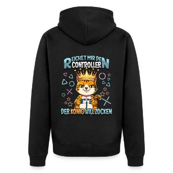 Zocken Reichet mir den Controller Gaming - Unisex Premium Bio Zip Hoodie - Schwarz - Hinten - Nico (187cm)