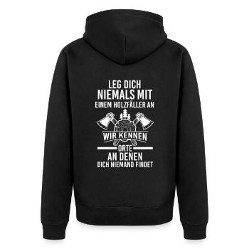 Waldarbeiter Förster Waldarbeit Holzfäller - Unisex Premium Bio Zip Hoodie - Schwarz - Hinten - Nico (187cm)