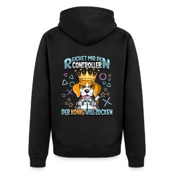 Zocken Reichet mir den Controller Gaming - Unisex Premium Bio Zip Hoodie - Schwarz - Hinten - Nico (187cm)