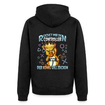 Zocken Reichet mir den Controller Gaming - Unisex Premium Bio Zip Hoodie - Schwarz - Hinten - Nico (187cm)