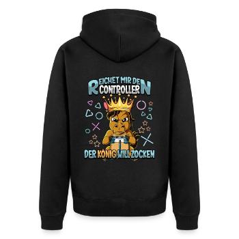 Zocken Reichet mir den Controller Gaming - Unisex Premium Bio Zip Hoodie - Schwarz - Hinten - Nico (187cm)