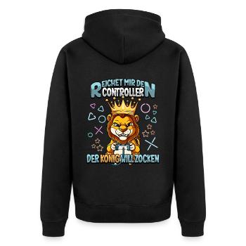 Zocken Reichet mir den Controller Gaming - Unisex Premium Bio Zip Hoodie - Schwarz - Hinten - Nico (187cm)