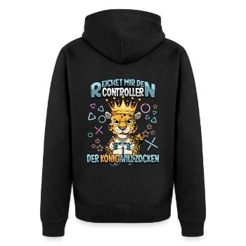 Zocken Reichet mir den Controller Gaming - Unisex Premium Bio Zip Hoodie - Schwarz - Hinten - Nico (187cm)