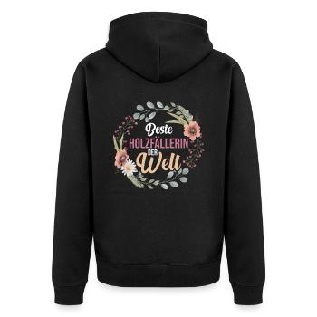 Waldarbeiter Förster Waldarbeit Holzfäller - Unisex Premium Bio Zip Hoodie - Schwarz - Hinten - Nico (187cm)