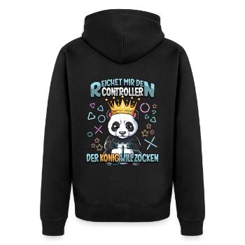 Zocken Reichet mir den Controller Gaming - Unisex Premium Bio Zip Hoodie - Schwarz - Hinten - Nico (187cm)