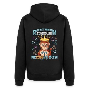 Zocken Reichet mir den Controller Gaming - Unisex Premium Bio Zip Hoodie - Schwarz - Hinten - Nico (187cm)
