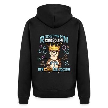 Zocken Reichet mir den Controller Gaming - Unisex Premium Bio Zip Hoodie - Schwarz - Hinten - Nico (187cm)