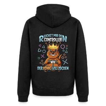 Zocken Reichet mir den Controller Gaming - Unisex Premium Bio Zip Hoodie - Schwarz - Hinten - Nico (187cm)