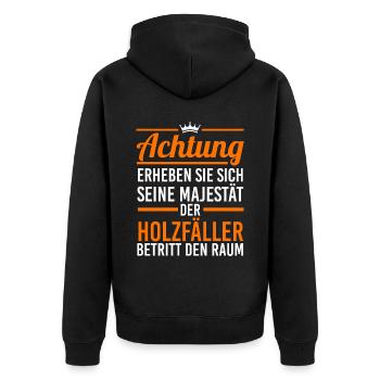 Waldarbeiter Förster Waldarbeit Holzfäller - Unisex Premium Bio Zip Hoodie - Schwarz - Hinten - Nico (187cm)